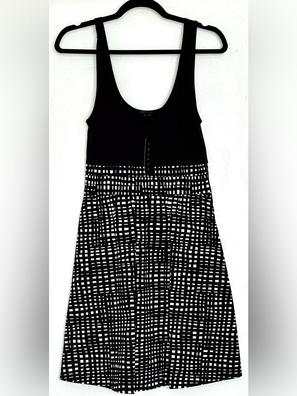 Theory Boasa Pop Hatch Dress Geometric Mini Black & White Size 2 NWT